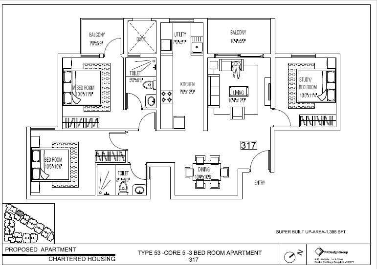 3 BHK Apartment 1398 Sq.ft. for Sale in Balaji Nagar, Bangalore