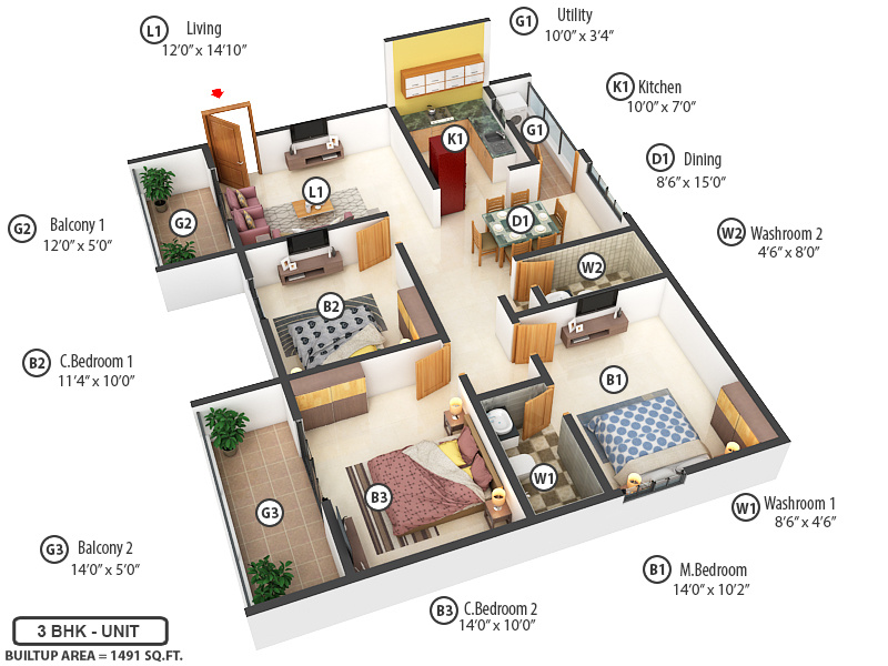 2 BHK Apartment 1200 Sq.ft. for Sale in Hbr Layout, Bangalore