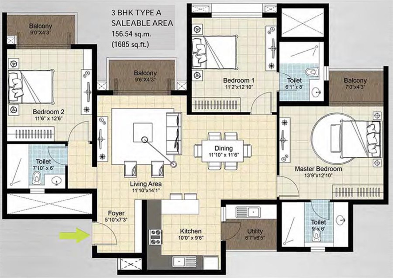3 BHK 1685 Sq.ft. Apartment for Sale in Bellandur, Bangalore
