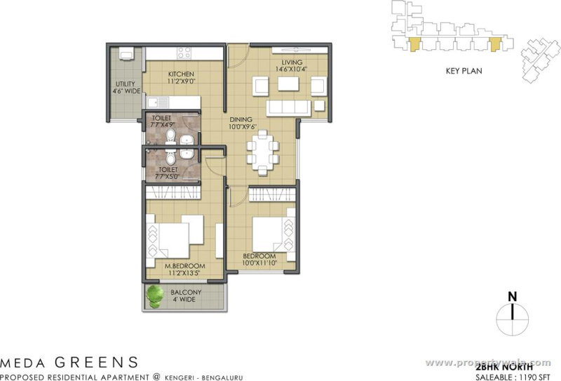 2 BHK 1279 Sq.ft. Apartment for Sale in Thanisandra, Bangalore