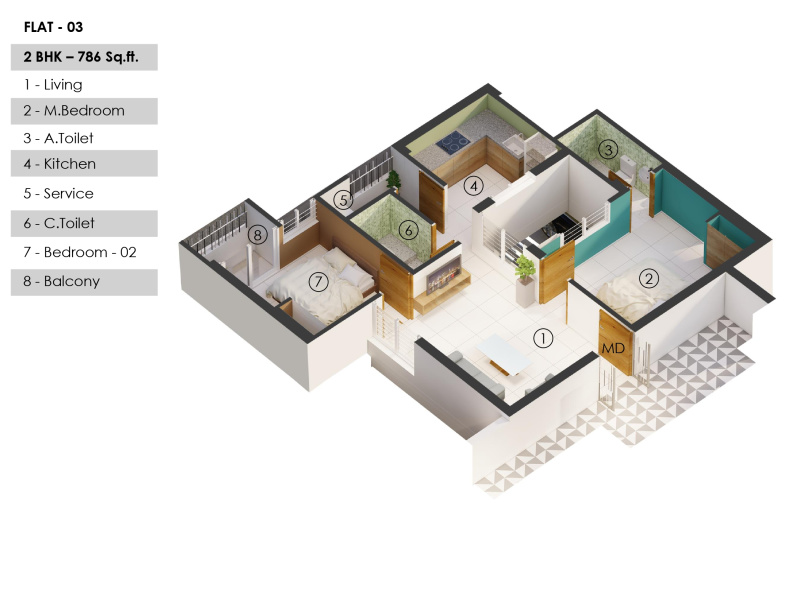 2 BHK Apartment 786 Sq.ft. for Sale in Vayalur Road, Tiruchirappalli