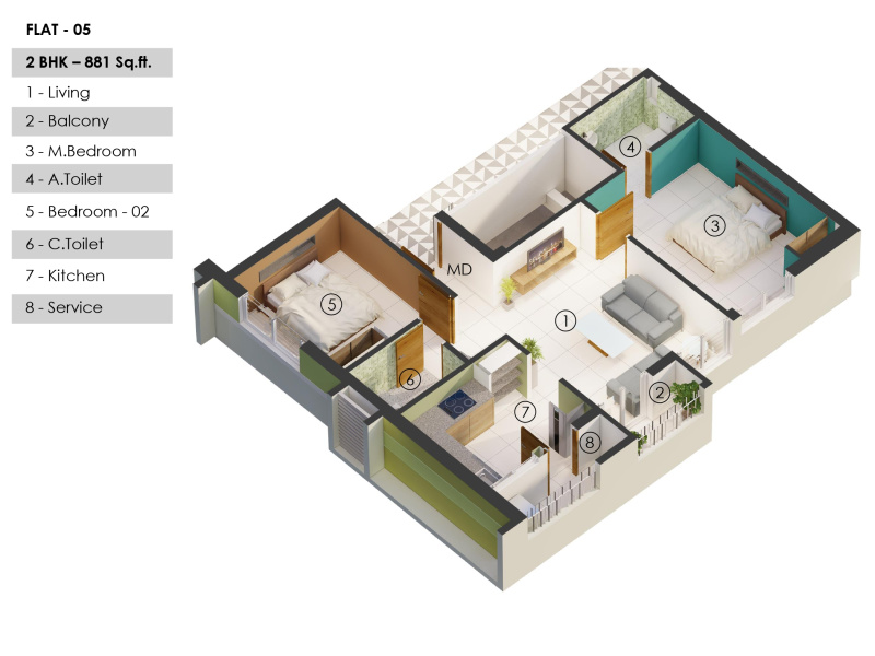 2 BHK Apartment 881 Sq.ft. for Sale in Vayalur Road, Vayalur Road, Tiruchirappalli