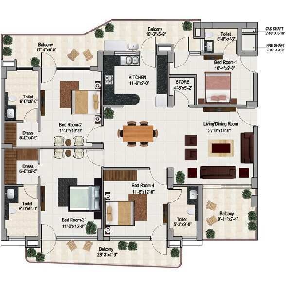 4 BHK Apartment 1862 Sq.ft. for Sale in