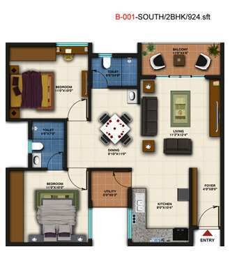 2 BHK Apartment 924 Sq.ft. for Sale in Chandapura, Anekal Road, Bangalore
