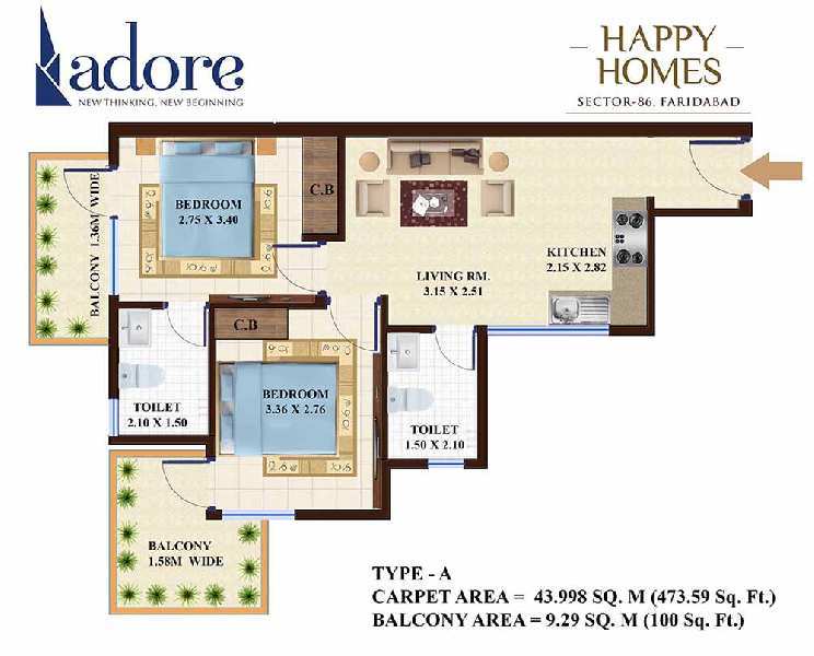 2 BHK Residential Apartment 473 Sq.ft. for Sale in Sector 86 Faridabad