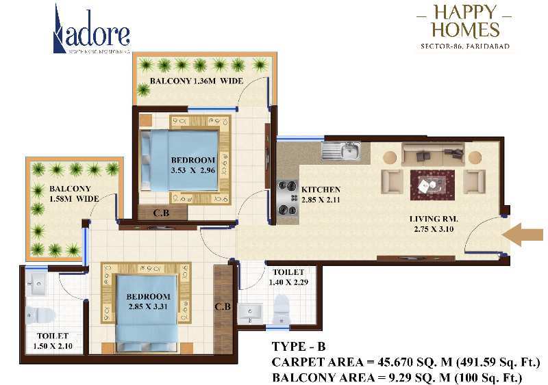 2 BHK Residential Apartment 491 Sq.ft. for Sale in Sector 86 Faridabad