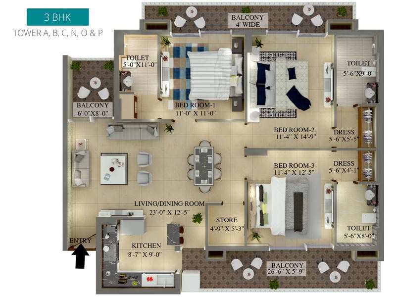 3 BHK Apartment 1906 Sq.ft. for Sale in