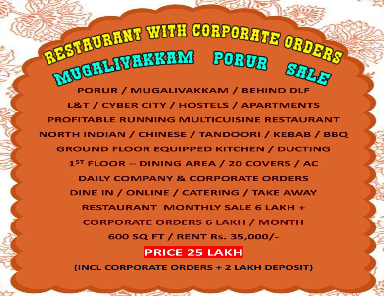  600 Sq.ft. Hotels for Sale in Muglivakkam, Chennai