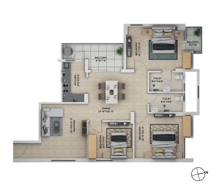 3 BHK Apartment 1440 Sq.ft. for Sale in Pundag, Ranchi