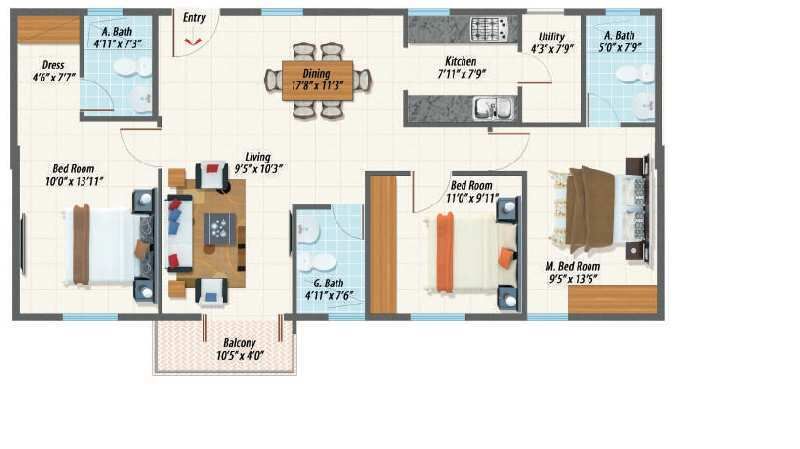 3 BHK Apartment 1399 Sq.ft. for Sale in Sarjapur Attibele Road, Bangalore