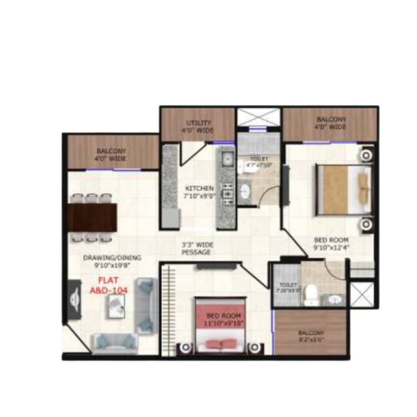 2 BHK Apartment 982 Sq.ft. for Sale in Bhatagaon, Raipur