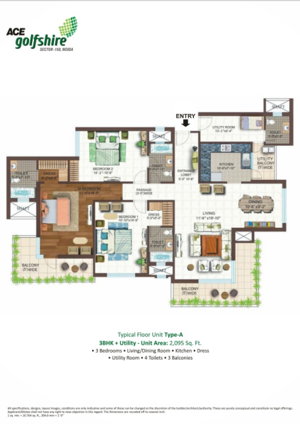 3 BHK Apartment 2095 Sq.ft. for Sale in Sector 150 Noida