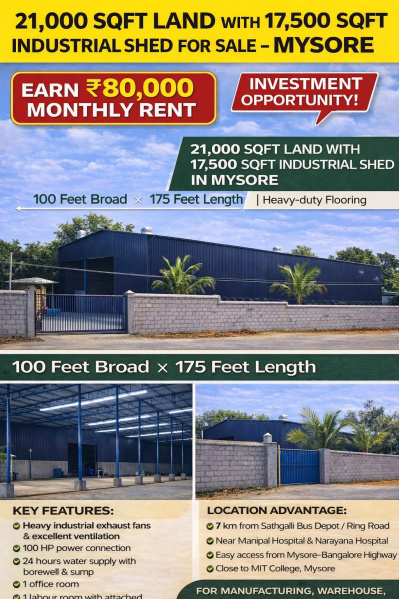  21000 Sq.ft. Industrial Land for Rent in Sathagalli, Mysore