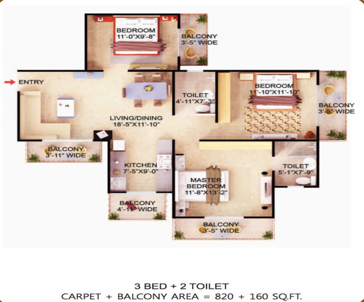 3 BHK Apartment 907 Sq.ft. for Sale in Dharuhera, Rewari