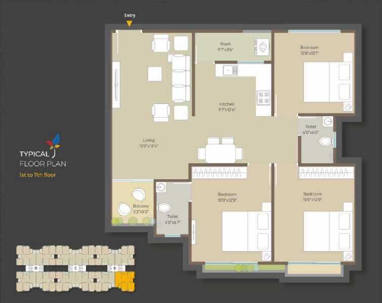 3 BHK Apartment 875 Sq.ft. for Sale in Madhavpura, Vadodara
