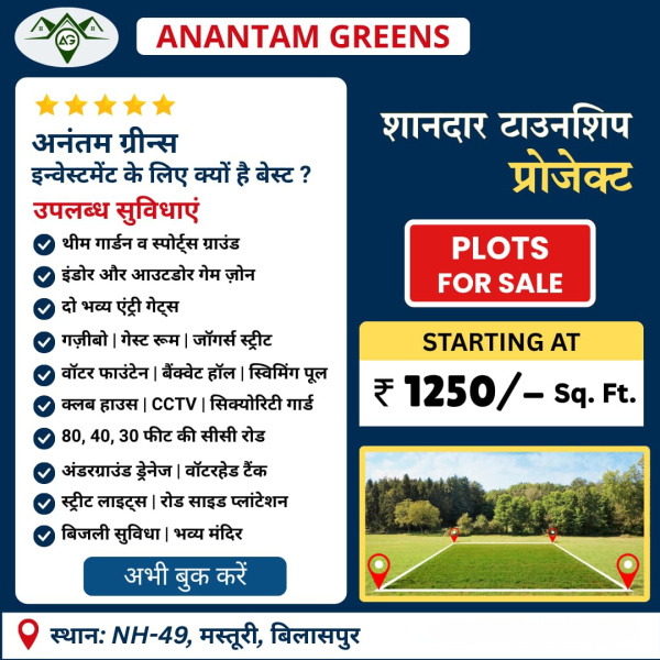  1100 Sq.ft. Residential Plot for Sale in Masturi, Bilaspur