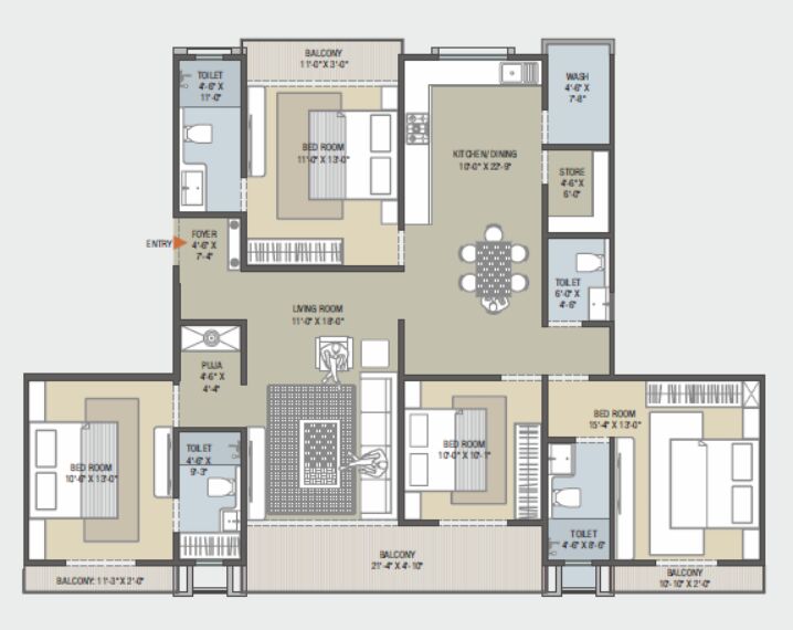 4 BHK Apartment 1554 Sq.ft. for Sale in Diwalipura, Vadodara