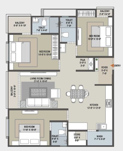 3 BHK Apartment 1121 Sq.ft. for Sale in Diwalipura, Vadodara