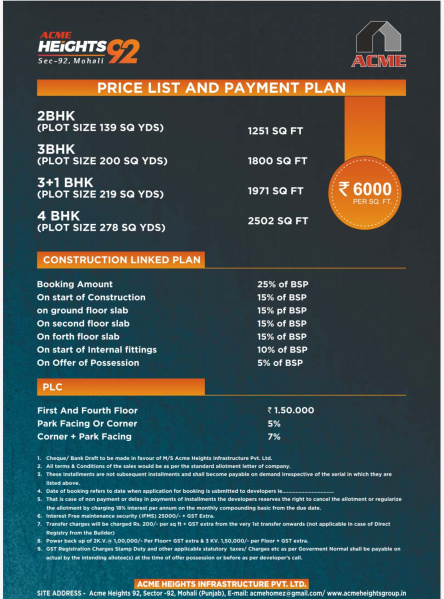 2 BHK 1251 Sq.ft. Apartment for Sale in Sector 92 Mohali