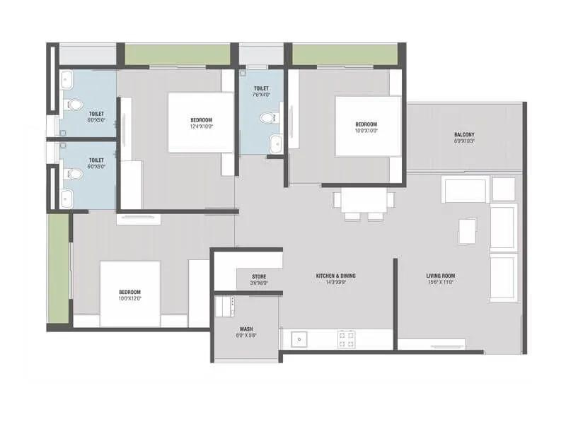 3 BHK Apartment 1746 Sq.ft. for Sale in Sargaasan, Gandhinagar