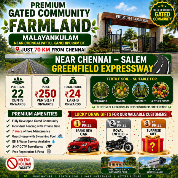  9600 Sq.ft. Agricultural/Farm Land for Sale in Bukkathurai, Chengalpattu