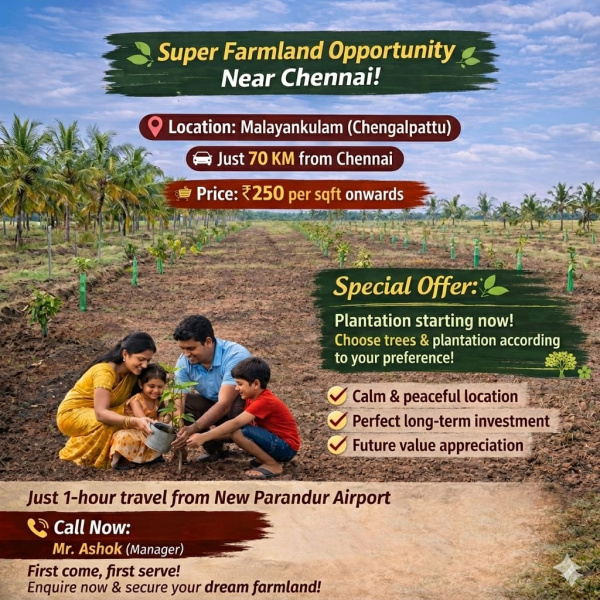  9600 Sq.ft. Agricultural/Farm Land for Sale in Palayaseevaram, Kanchipuram