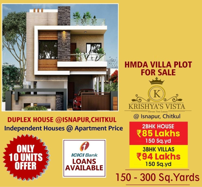 3 BHK Villa 150 Sq. Yards for Sale in Isnapur, Hyderabad