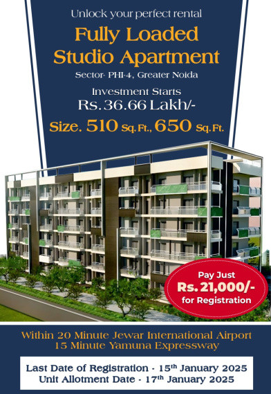 1 RK Studio Apartment 510 Sq.ft. for Sale in Sector Phi 4, Greater Noida