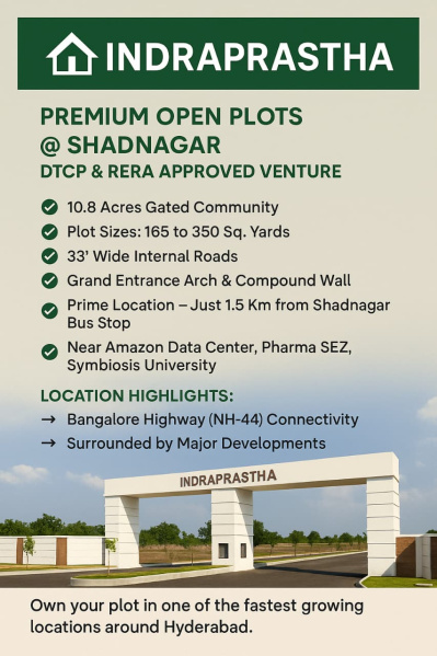  165 Sq.ft. Residential Plot for Sale in Shadnagar, Hyderabad
