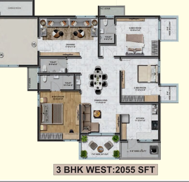 3 BHK Apartment 2055 Sq.ft. for Sale in Chandanagar, Hyderabad