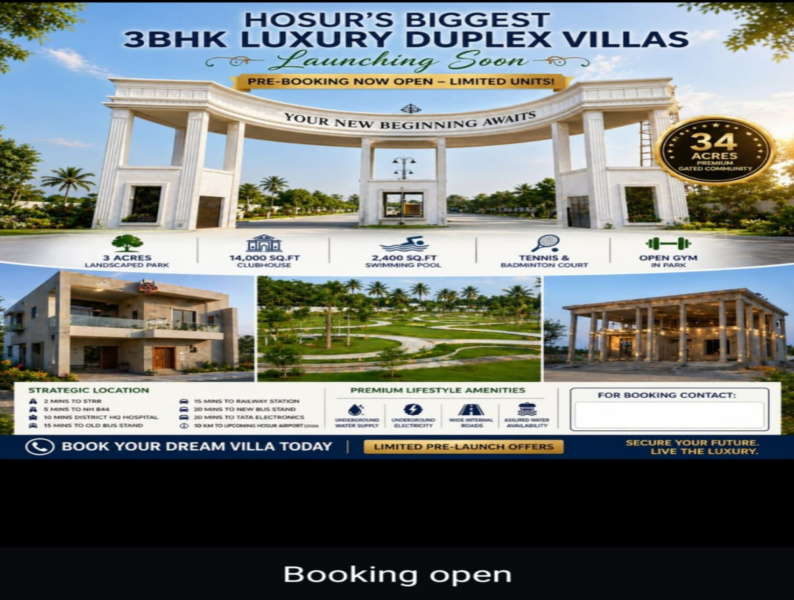 3 BHK 1519 Sq.ft. Villa for Sale in Rayakottai Road, Hosur