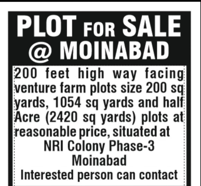  Residential Plot 1210 Sq. Yards for Sale in Moinabad, Hyderabad