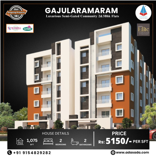2 BHK Apartment 1075 Sq.ft. for Sale in Gajularamaram, Hyderabad