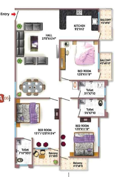 3 BHK Apartment 1372 Sq.ft. for Sale in Bawadia Kalan, Bhopal