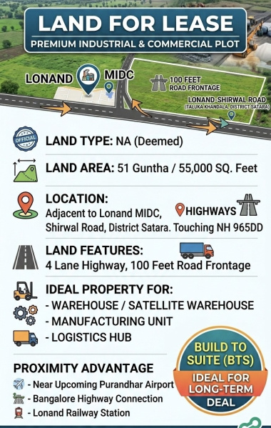  51 Guntha Industrial Land for Rent in Lonand, Satara