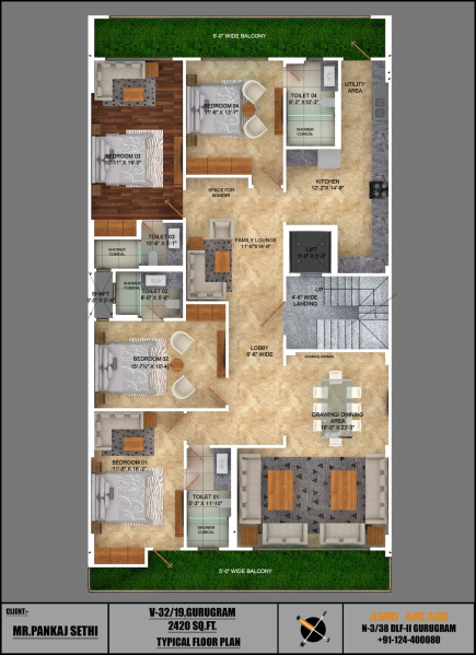 4 BHK 2844 Sq.ft. Builder Floor for Sale in DLF Phase III, Gurgaon