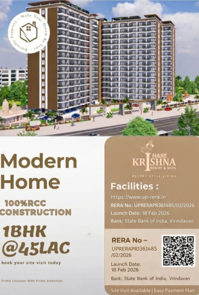 1 BHK 645 Sq.ft. Apartment for Sale in Sunrakh Road, Vrindavan