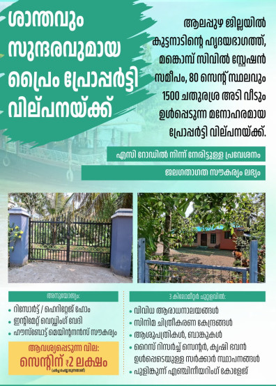  80 Cent Commercial Land for Sale in Kuttanad, Alappuzha