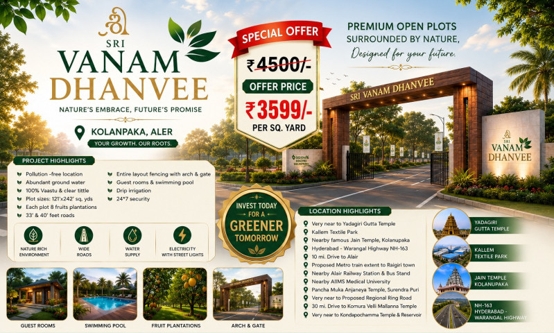  121 Sq. Yards Residential Plot for Sale in Kolanupaka, Yadadri Bhuvanagiri