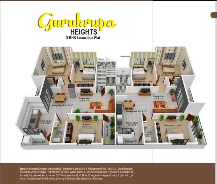 3 BHK 1350 Sq.ft. Apartment for Sale in Ayodhya Nagar, Nagpur