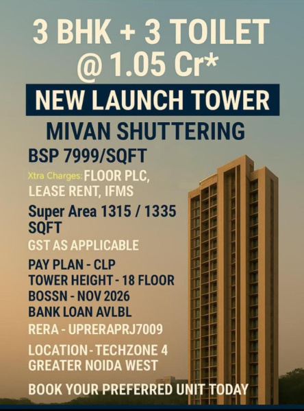 3 BHK Apartment 1435 Sq.ft. for Sale in Techzone 4, Greater Noida