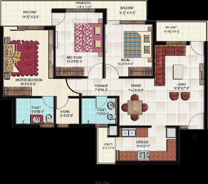 3 BHK 1420 Sq.ft. Apartment for Sale in Sector 126, Airport Road, Mohali